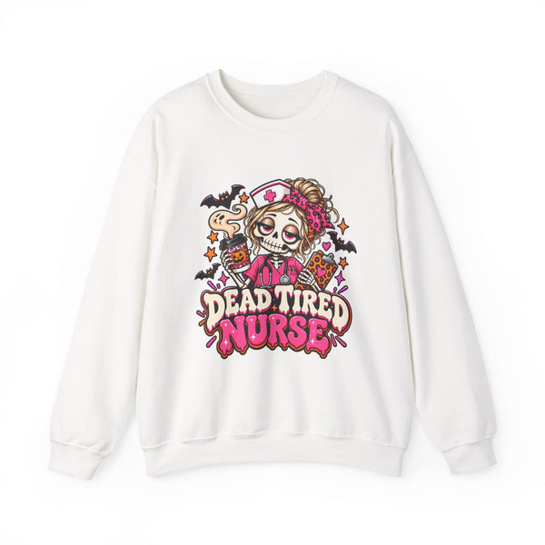 Skeleton Nurse Sweatshirt — Dead Tired Nurse Funny Halloween Crewneck