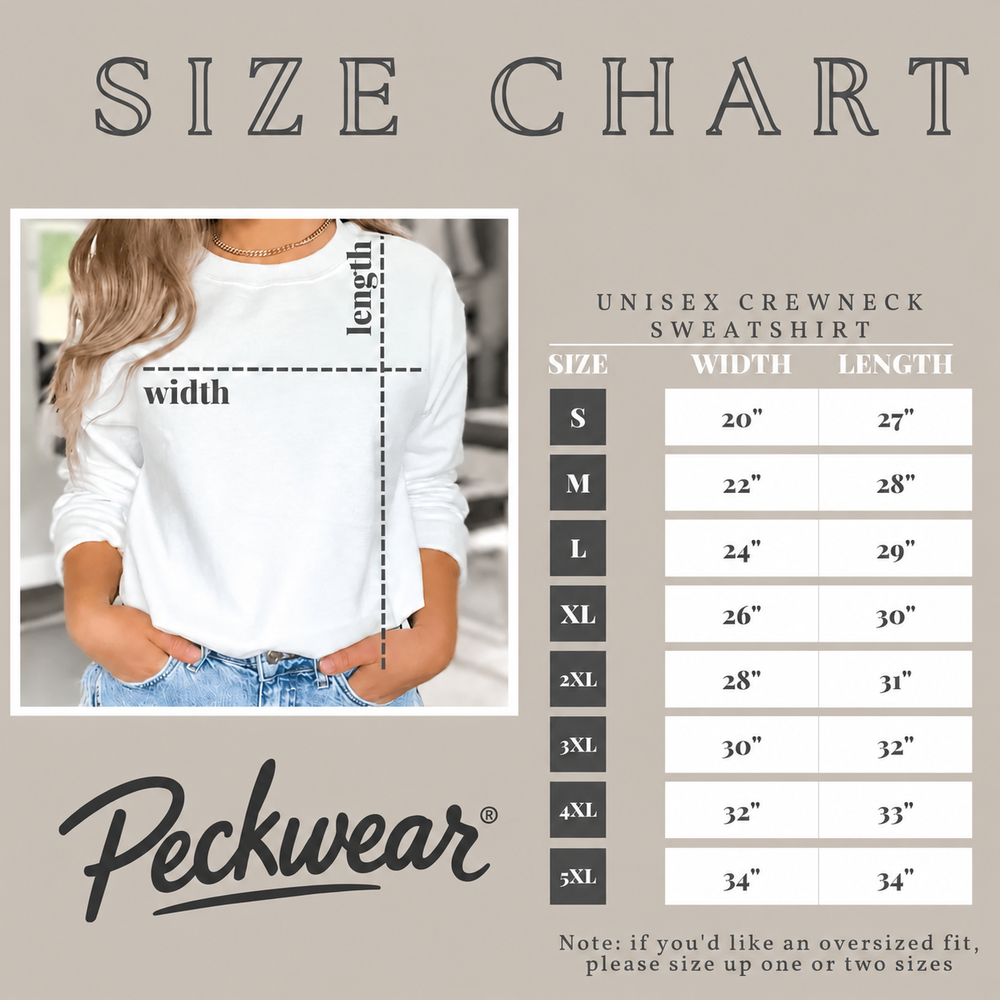Unisex sweatshirt size chart (S–5XL)