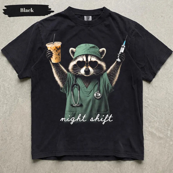 Night Shift Raccoon Nurse T-Shirt