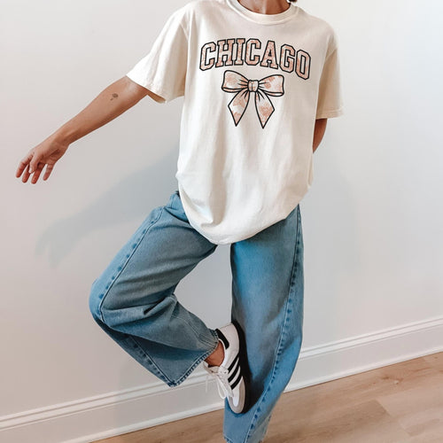 Chicago Football Bow Comfort Colors T-Shirt