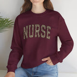 Maroon leopard print nurse sweatshirt with block letter design