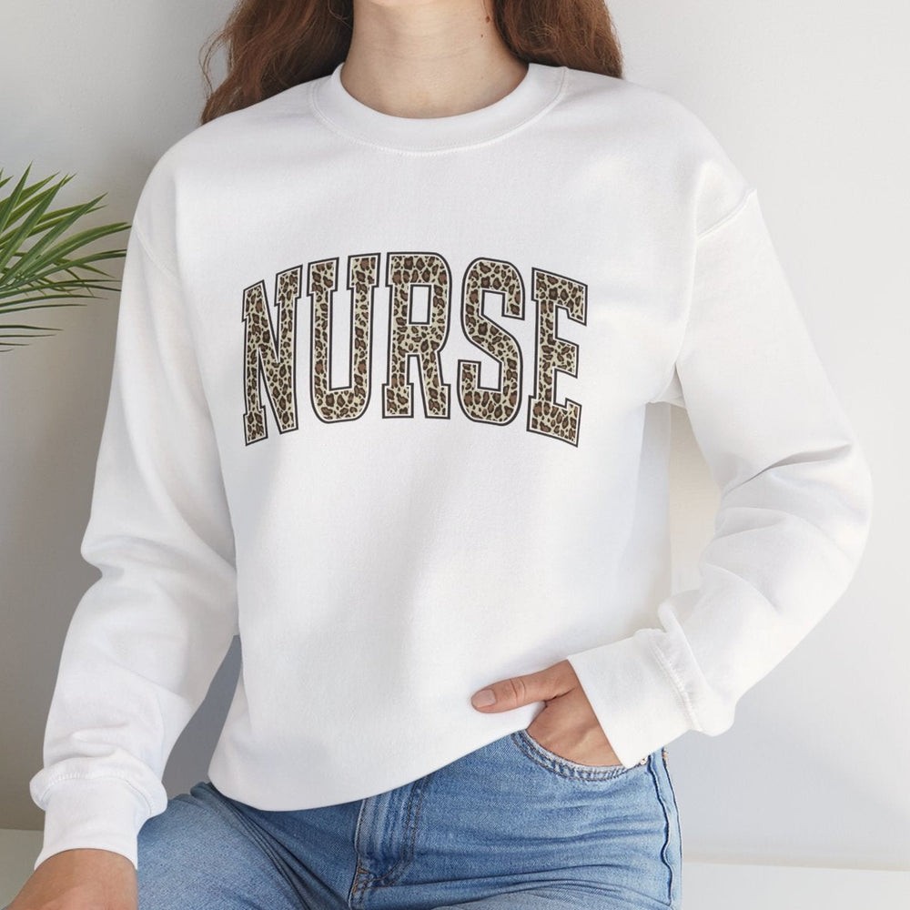 nurse leopard print block letter sweatshirt model lifestyle view