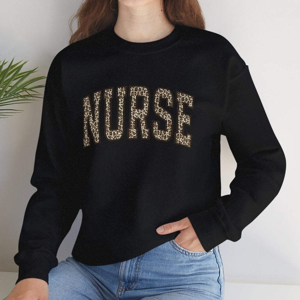 Black leopard print nurse crewneck sweatshirt gift for women