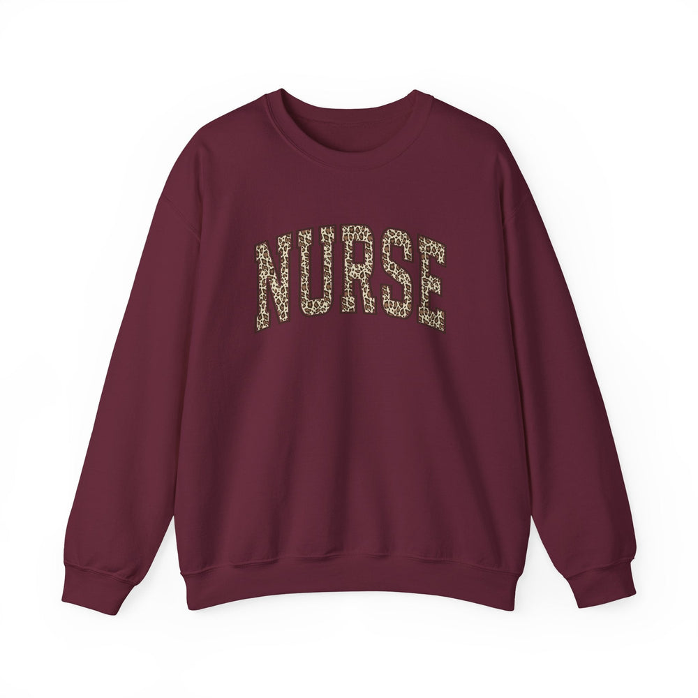 retro leopard nurse crewneck sweatshirt maroon nursing gift women